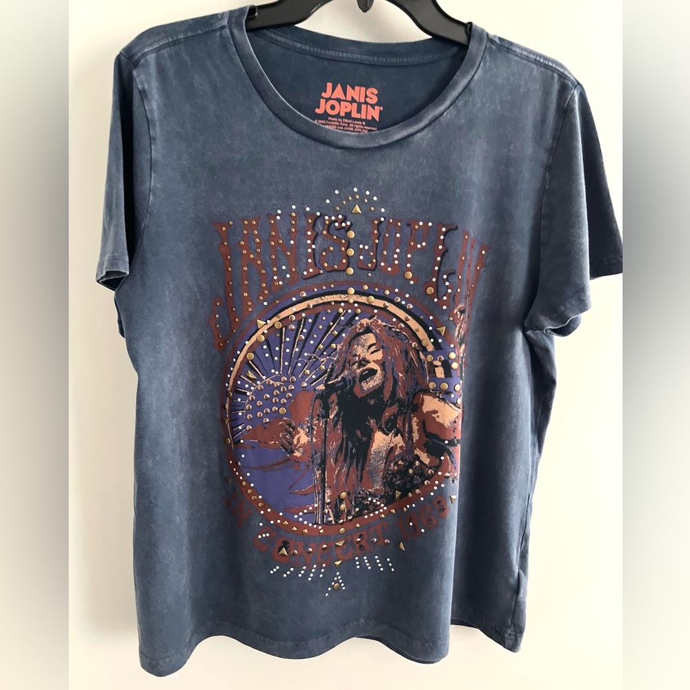 LUCKY BRAND Women’s Janis Joplin Tee-Size Large-Studded Graphic Rock Boho Shirt - Picture 4 of 12
